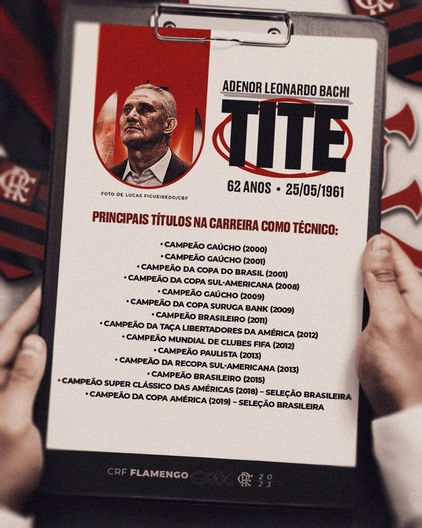 Confira os principais títulos que Tite conquistou pelo Flamengo