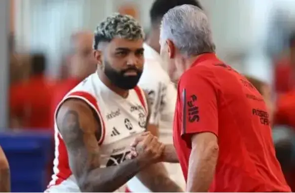 Tite e Gabigol se reencontram (Foto: Gilvan de Souza / CRF)