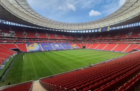 Condições do gramado do Mané Garrincha antes de Flamengo x Santos (Foto: Reprodução/ Estadão)