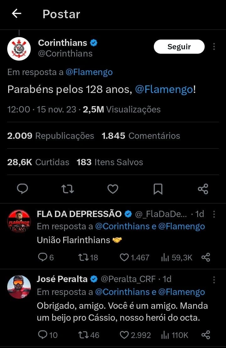 Flamengo recebe parabéns de apenas um clube da Série A do Brasileirão