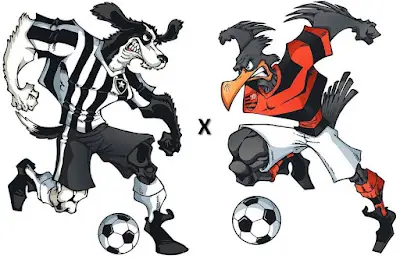 Caricaturas dos mascotes do Flamengo e Botafogo