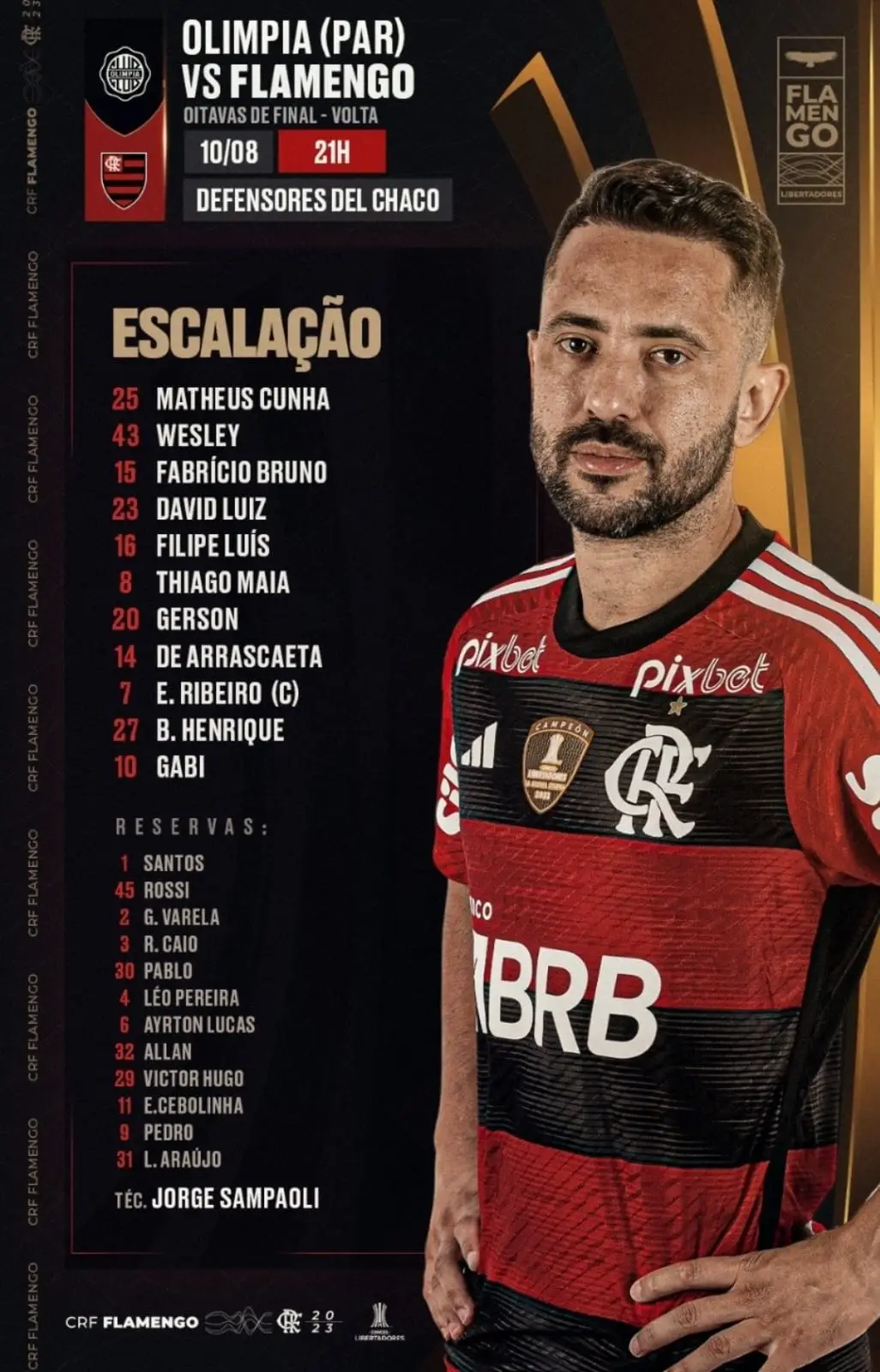 Escalação oficial para o jogo contra o Olimpia (PAR) pela Libertadores