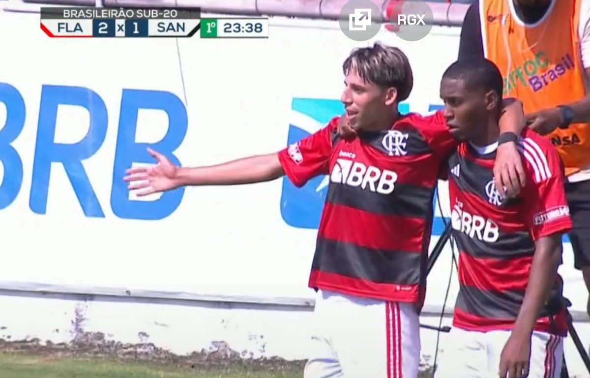 Momento do gol do meia Werton, na partida entre Flamengo Sub-20 x Santos Sub-20