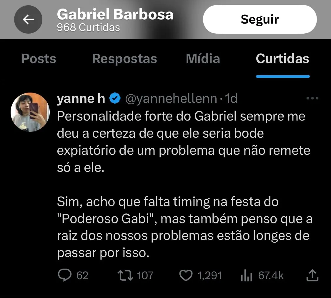 Print da curtida de Gabigol