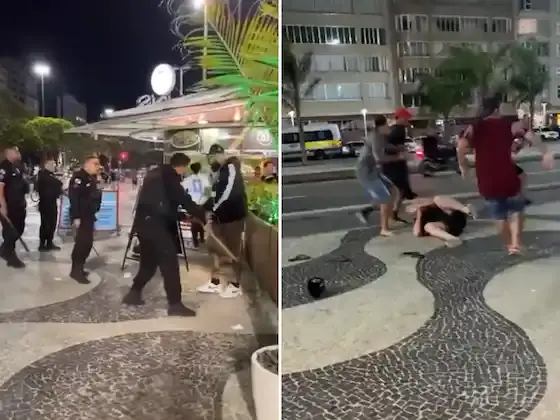 Torcedores do Flamengo e Olimpia entram em confronto na praia de Copacabana.