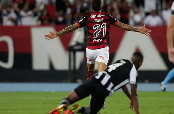 Pedro comemorando após marcar gol no Botafogo (Foto: Gilvan de Souza/Flamengo)