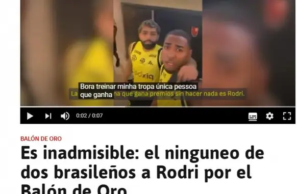 Jornal espanhol 'As' fez duras críticas à dupla do Flamengo Gabigol e Lorran, por vídeo atacando Rodri. (Foto: Reprodução)