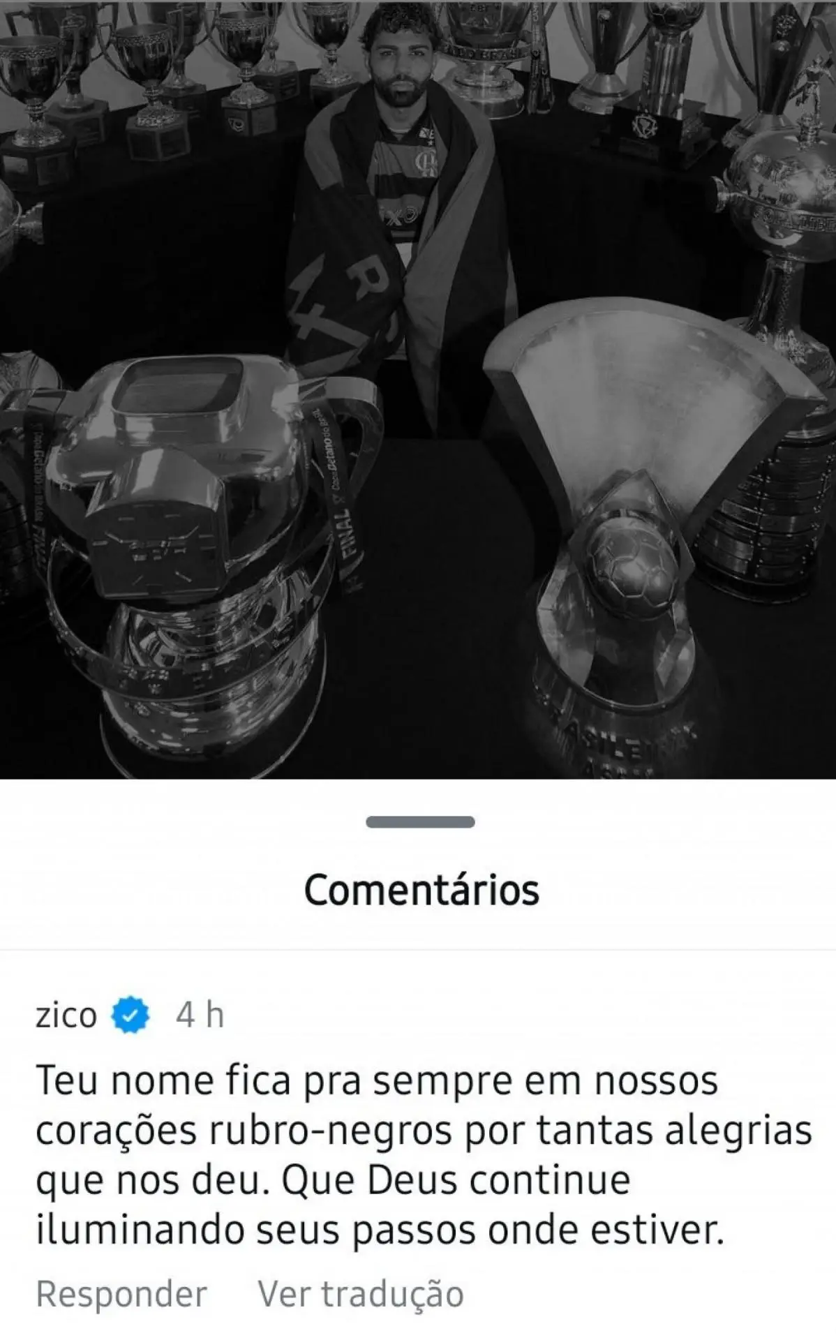 Comentário de Zico em postagem de Gabigol com fotos de vários momentos pelo Flamengo