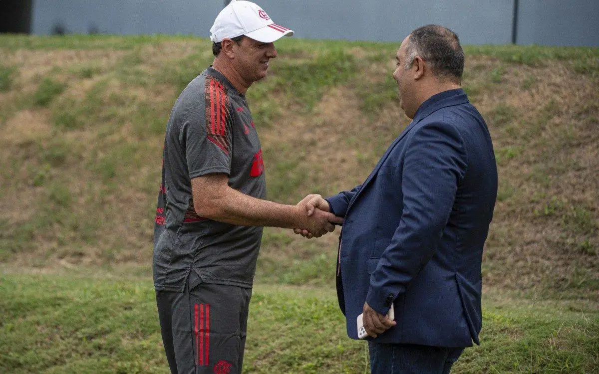 Rogério Ceni e Marcos Braz no Ninho do Urubu