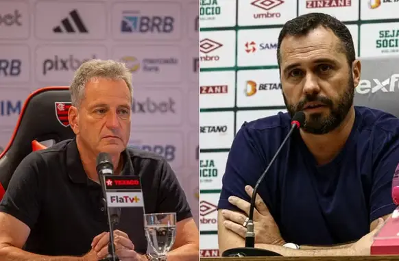 Rodolfo Landim e Mário Bittencourt, presidentes de Flamengo e Fluminense (Foto: Beatriz Orle/ O Globo; Lucas Merçon/Fluminense)