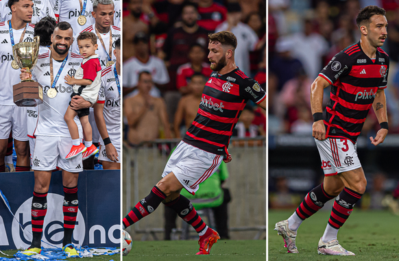 Fabrício Bruno, Léo Pereira e Léo Ortiz (Foto: Paula Reis / CRF / Arte Mengo Mania)