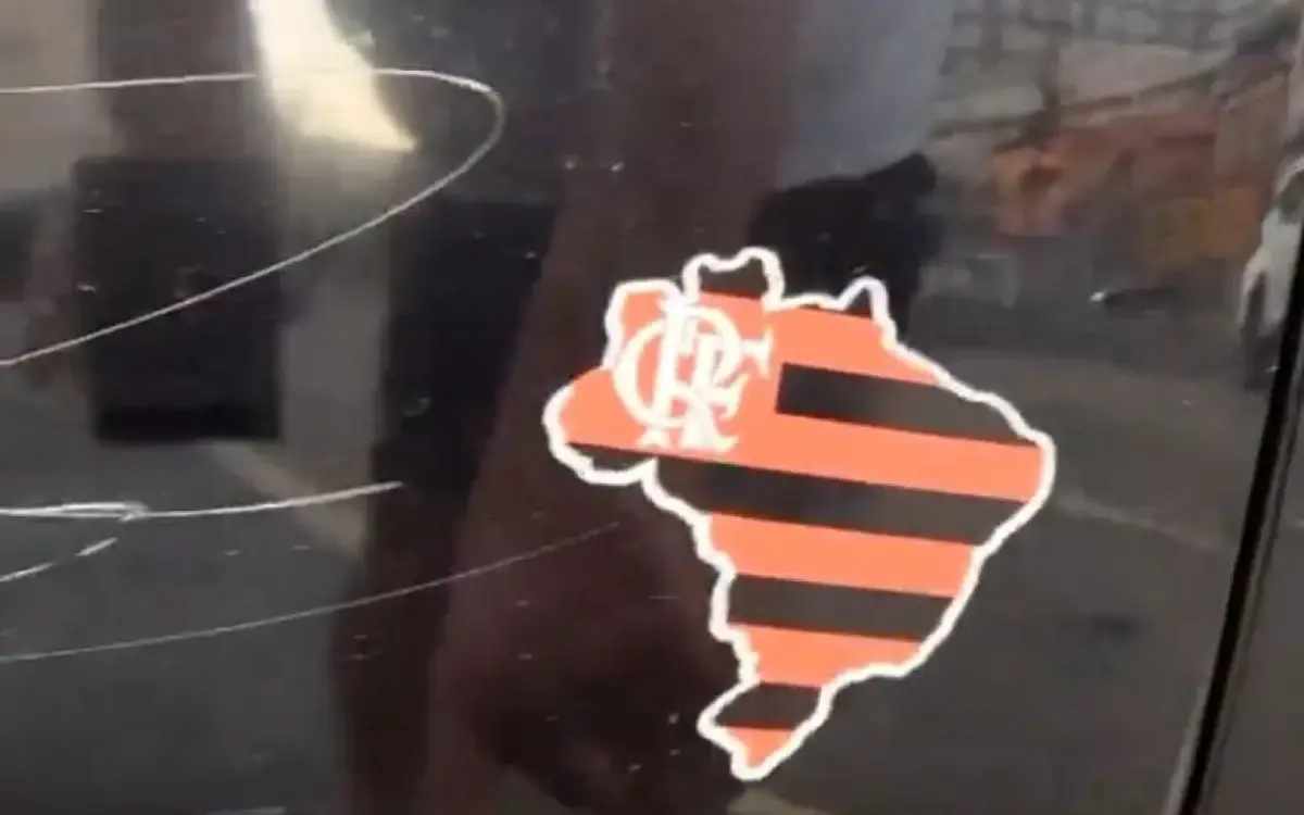 Arranhão perto do adesivo do Flamengo