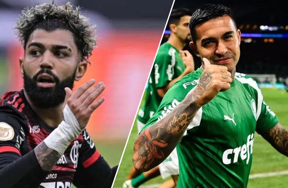 Gabigol (Flamengo) e Dudu (Palmeiras). (Foto: Arte Mengo Mania)