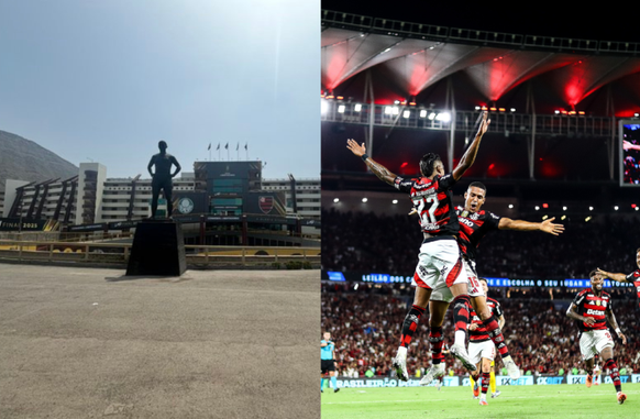 Conmebol personaliza estádio para Flamengo x Palmeiras na final da Libertadores (Foto: Coluna do Fla e reprodução / Flamengo)