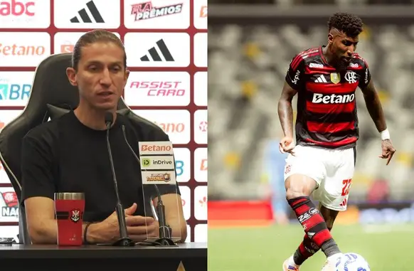 Filipe Luís sobe o tom e cobra Emerson Royal após jogo do Flamengo (Foto: Reprodução / Flamengo TV e Adriano Fontes/Flamengo)