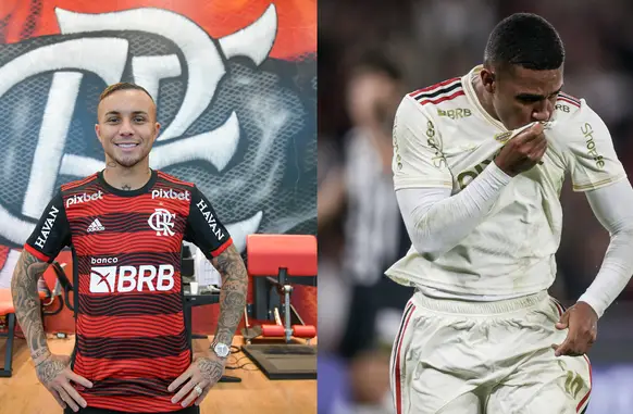 Quem deve ser titular? Samuel Lino e Cebolinha brigam pela ponta esquerda do Flamengo. (Foto: Divulgação / Flamengo / Redes Sociais)