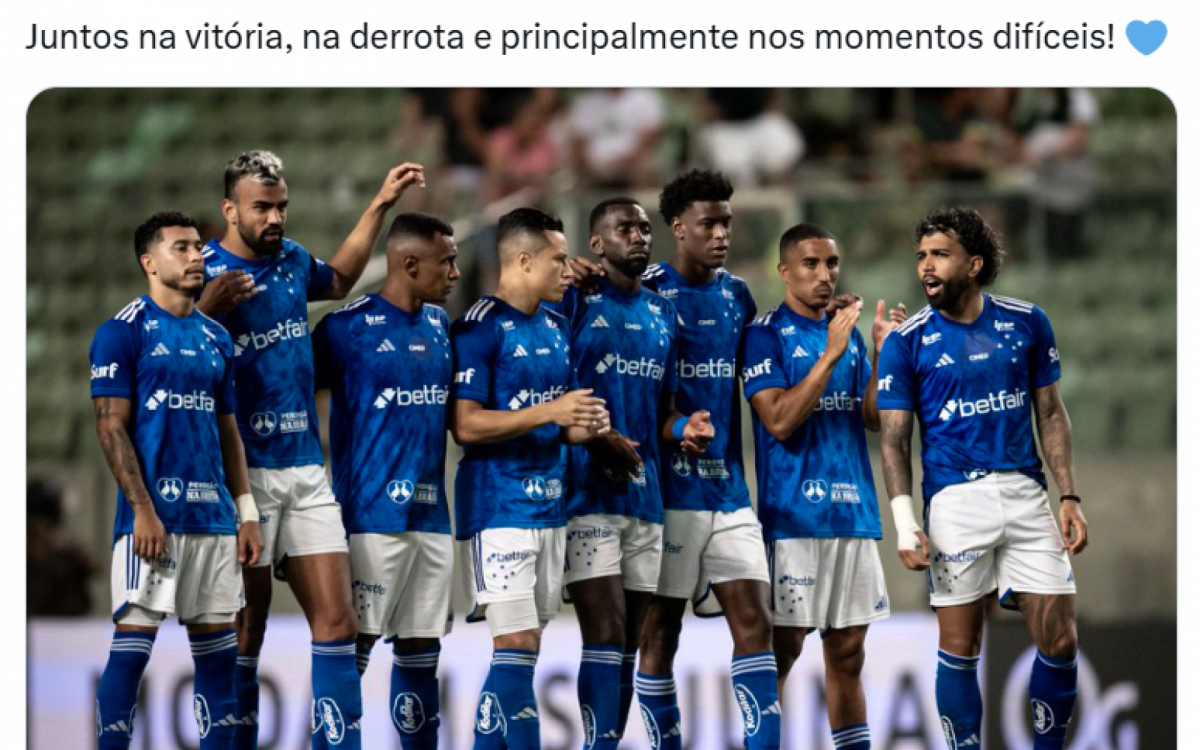 Gabigo postou uma mensagem de união após a eliminação do Cruzeiro