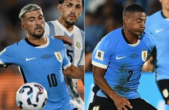 Arrascaeta e De La Cruz serão desfalques no Uruguai contra a Bolívia (Foto: Eitan ABRAMOVICH / AFP e DANTE FERNANDEZ / AFP)