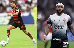 Arrascaeta e Memphis Depay (Foto: Gilvan de Souza/Flamengo e Rodrigo Coca/Corinthians)