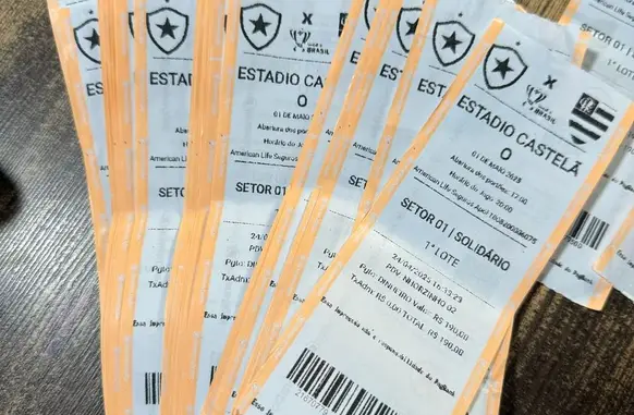 Ingressos falsos encontrados com os homens nas imediações do estádio Castelão (Foto: Divulgação / Assessoria)