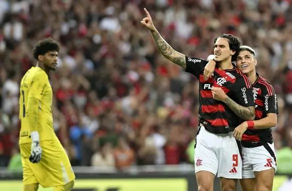 Pedro comemora gol do Flamengo sobre o Corinthians (Foto: André Durão/ge)