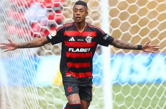 Bruno Henrique comemora primeiro gol do Flamengo sobre o Chelsea. (Foto: Gilvan de Souza / Flamengo)