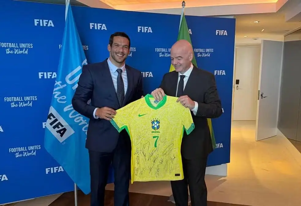Samir Xaud e Gianni Infantino em encontro nos EUA