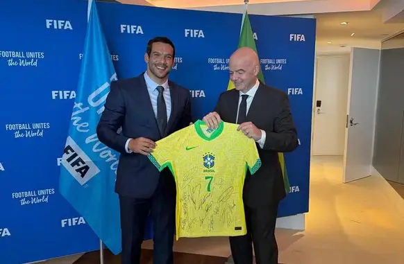 Samir Xaud e Gianni Infantino em encontro nos EUA (Foto: Divulgação CBF)