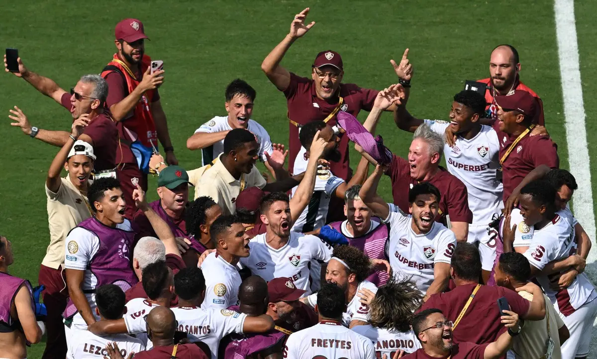 Jogadores do Flu comemoram classificação contra a Inter