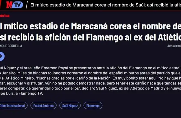 Marca destaca primeiro contato de Saúl com torcida do Flamengo (Foto: Reprodução)