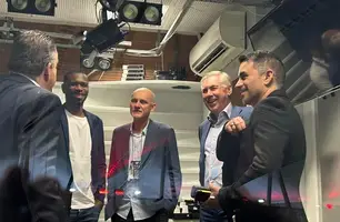 Ancelotti, Juan, Rodrigo Caetano e Taffarel no Maracanã (Foto: Caíque Andrade/ge)