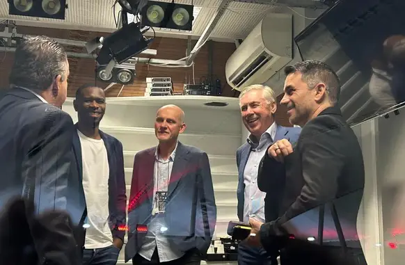 Ancelotti, Juan, Rodrigo Caetano e Taffarel no Maracanã (Foto: Caíque Andrade/ge)