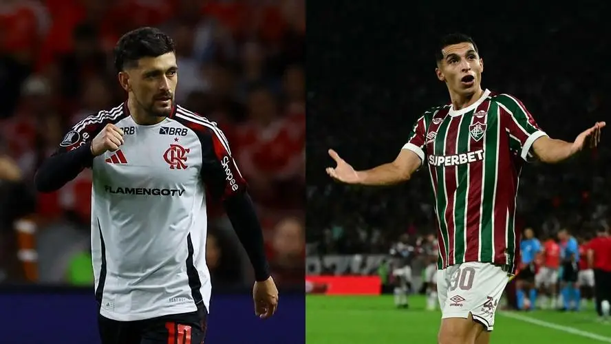 Destaques do último duelo de seus respectivos times, o meia-atacante Arrascaeta (Flamengo) e o atacante Serna (Fluminense)