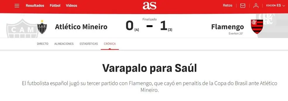 Eliminação do Flamengo é repercutida em jornal espanhol