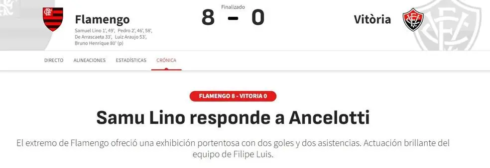 Jornal As destaca boa atuação de Samuel Lino sobre o Vitória