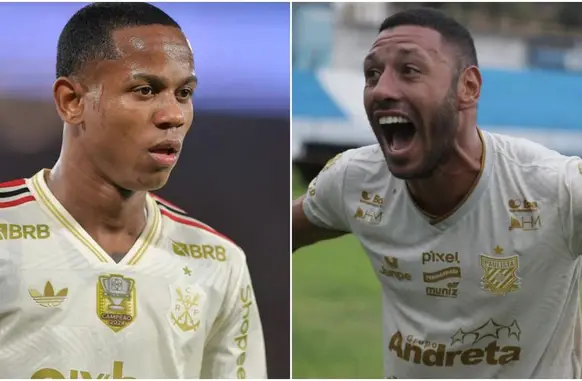 Uniformes do Flamengo (esquerda) e do Paulista (à direita) (Foto: Thiago Ribeiro/Agif e Gustavo Amorim/Paulista FC)