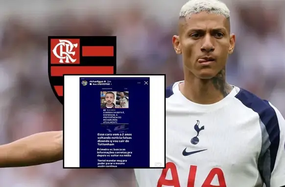 Richarlison, do Tottenham, está sendo especulado no Flamengo, mas nega saída do Tottenham (Foto: Reprodução / Redes Sociais)